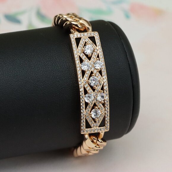 "Rose Gold Bracelet with Geometric CZ Panel and Bold Chain, XPBL0816 - Picture 6 of 12